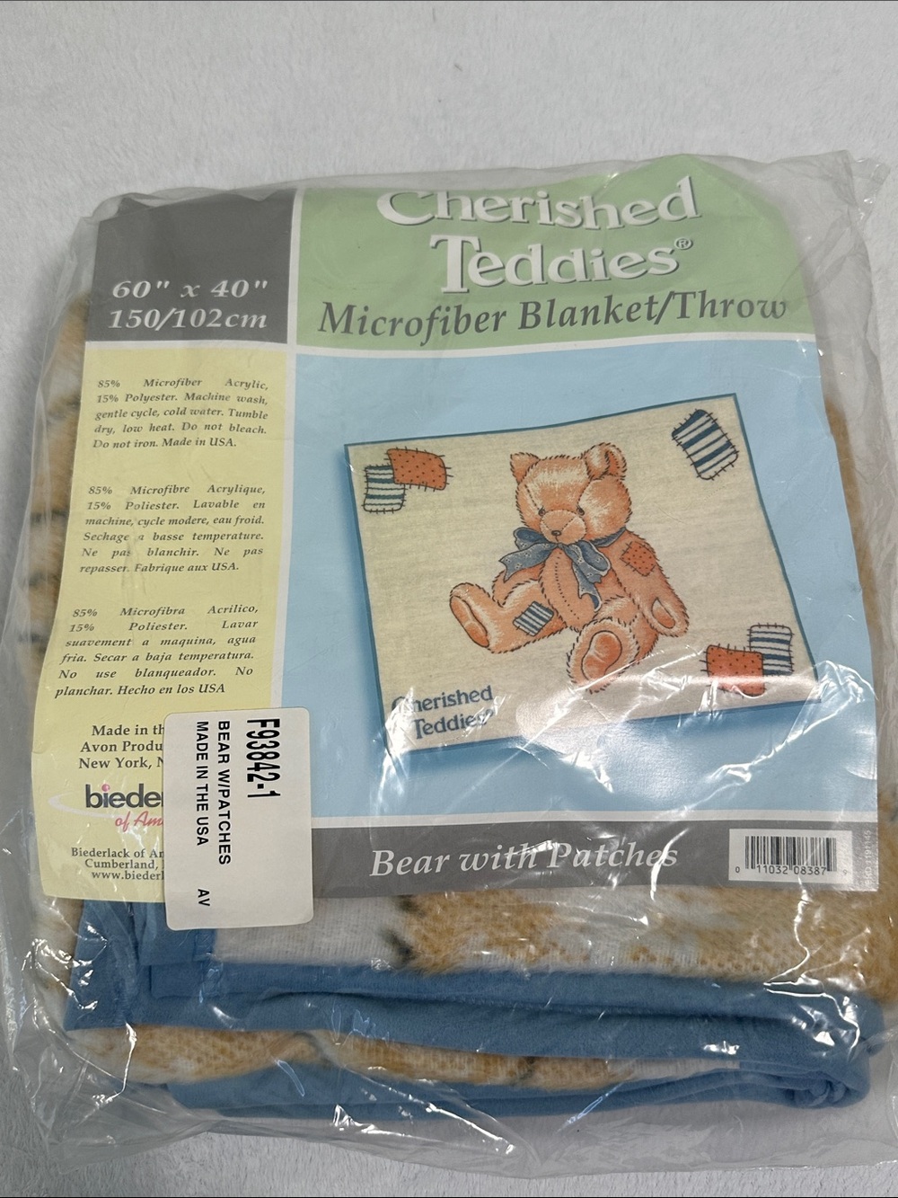 🥕 NWT Cherished Teddies Throw Blanket Bear With Patches